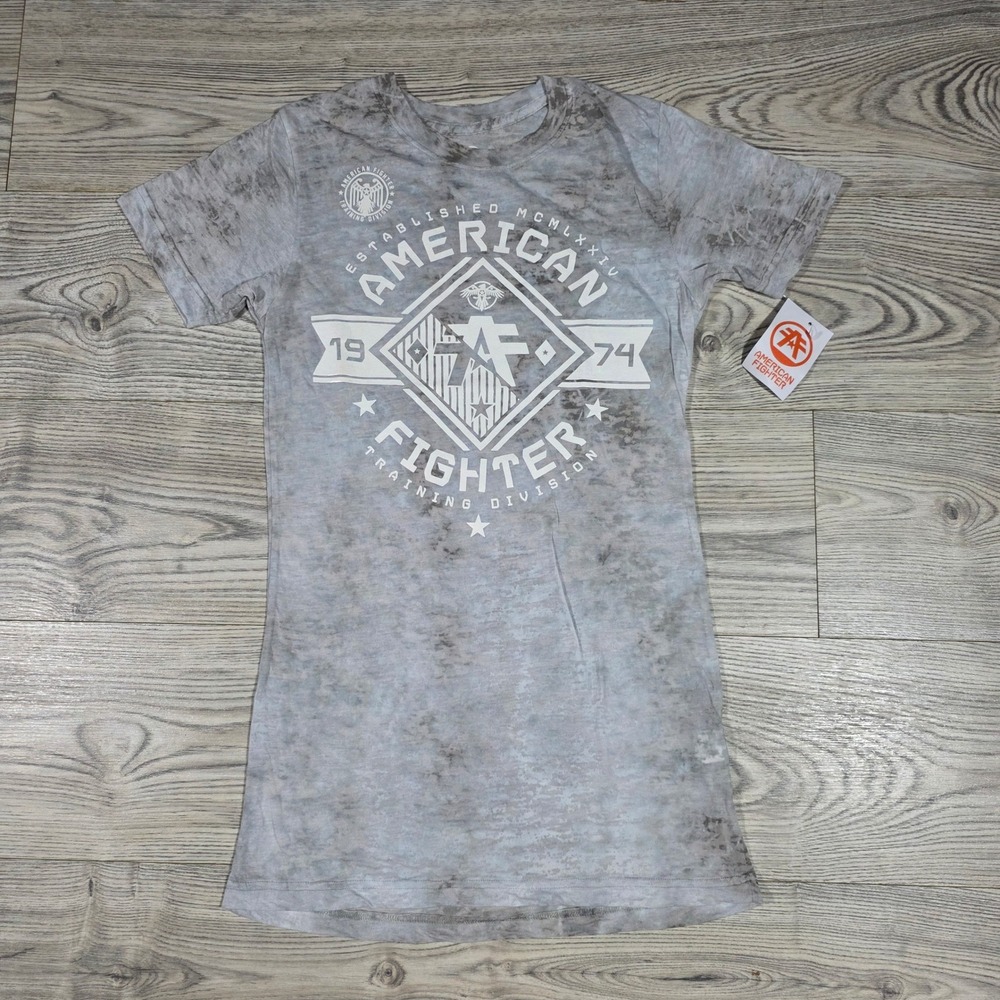 American Fighter Short Sleeve Baby Doll Tee -Gray Acid Wash/ Burnout -Size Large